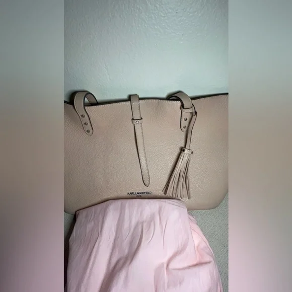 Karl Lagerfeld “Toby” Blush Pink Leather Tote with Tassel Charm - Picture 7 of 16